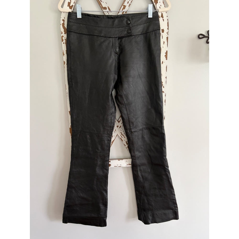 Vintage Cache Women's Black  Leather Bootcut Double Snap Pants Y2K Size 0